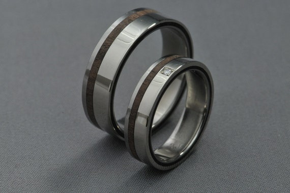 Wedding Ring Set Titanium and White Gold 585 With Stabilized