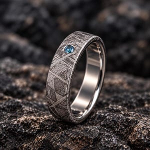 Gibeon Meteorite Diamond Ring, Titanium Wedding Band, 4–8mm
