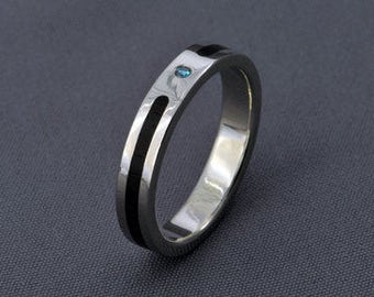 White Gold Engagement Ring, wedding ring Diamond, stabilized Ebony Inlay