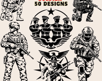 US Military Soldier SVG Bundle, Marines Soldier, 50 Patriotic Army Designs (Digital Download)