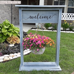 Hanging Basket Stand. Welcome Flower Stand. Custom Made Porch Plant Garden Stand. Patio Decor.