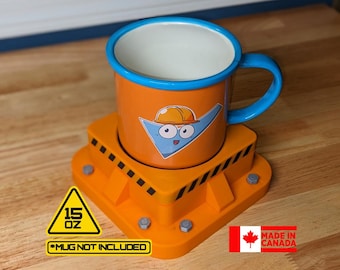 Exhibidor de taza de café de 15 oz inspirado en Satisfactory con posavasos extraíbles magnéticamente