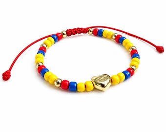 14K Goldplated Colombia Bracelet: Tricolor Beaded Heart Pendant