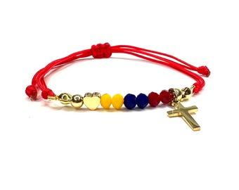 Bracelet drapeau vénézuélien : cadeau bijoux tricolore plaqué or 14 carats