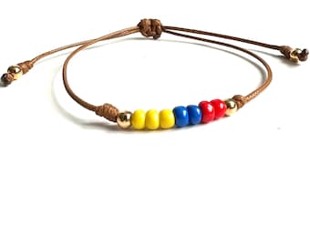 Colombian Flag Bracelet: 14K Goldplated Tricolor Beaded Jewelry