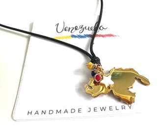 Collier drapeau vénézuélien : souvenir du Venezuela plaqué or 14 carats