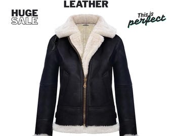 Women's Shearling Aviator Jacket: Genuine Sheepskin Leather Bomber