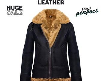 Women's Shearling Aviator Jacket: Genuine Sheepskin Leather Bomber