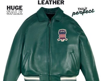 Avirex Hunter Green Americans Varsity Sheepskin Leather Flight Coat