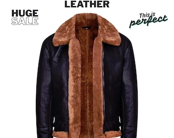 Men's Genuine Sheepskin Shearling Aviator Jacket - RAF B3 Bomber Jacket