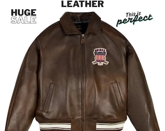Cappotto da aviatore in pelle di pecora Avirex Brown Americans Varsity