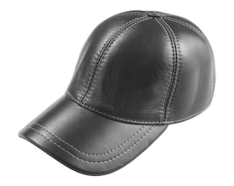 Black Leather Baseball Cap: Handcrafted Cowhide, Adjustable Strap