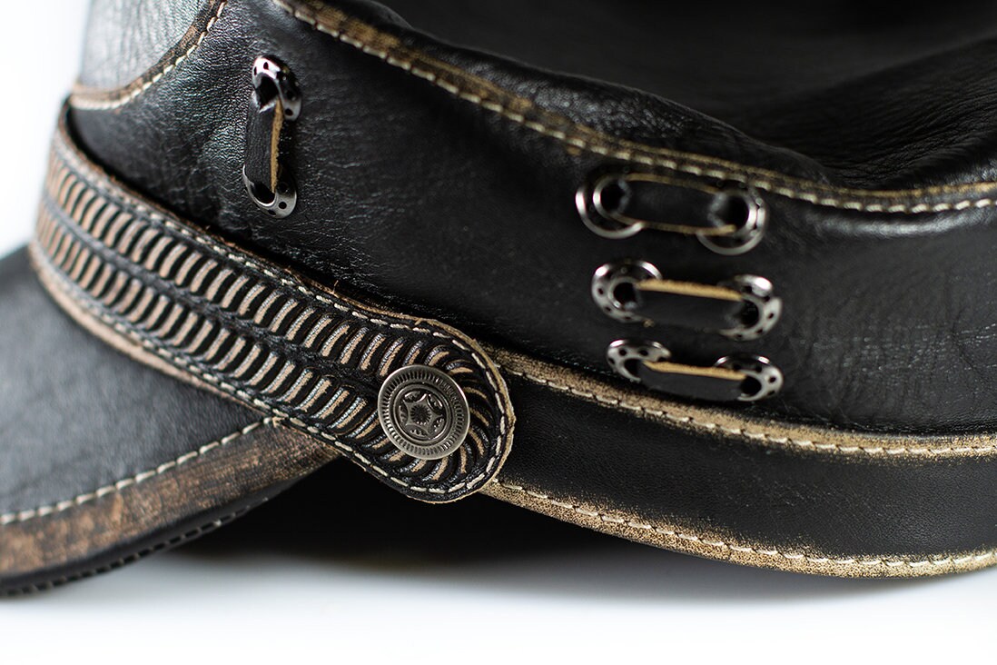 Black Rock Cap With Leather Visor And Buckle