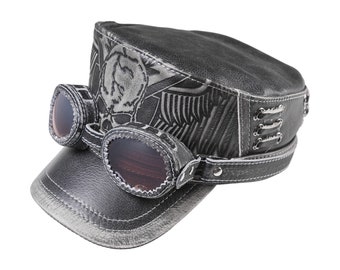 Halcyon Mark 49 Classic Goggles, Black Leather Facemask, Hand
