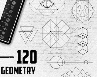 Tampons pinceaux Procreate Sacred Geometry - 120 formes géométriques pour tatouages et illustrations numériques