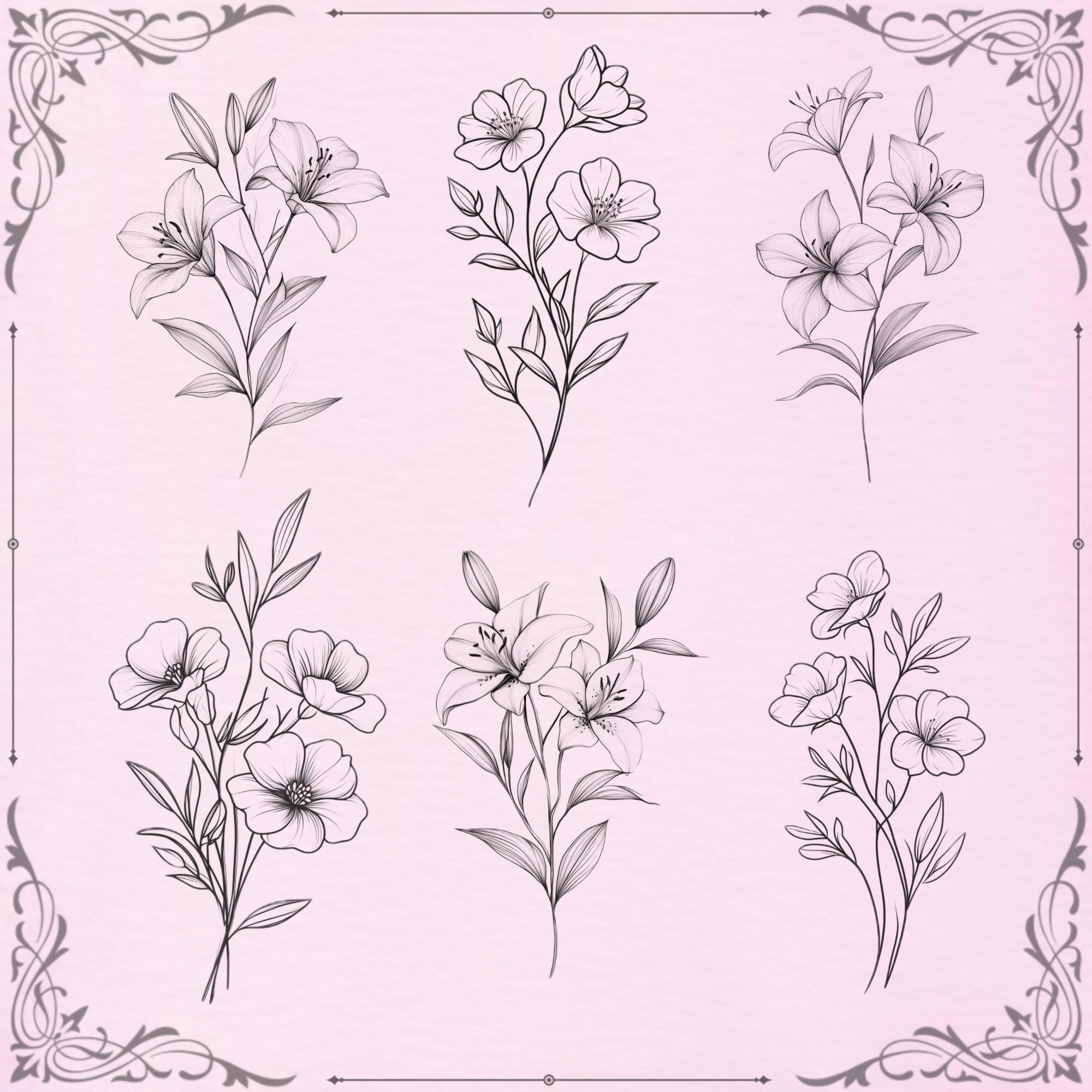 Procreate Flower Brush Stamps – 120 Botanical Tattoo & Digital ...