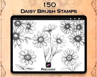 Tampons brosse Procreate fleur de marguerite - 150 pinceaux de tatouage et d'illustration botaniques pour artistes numériques