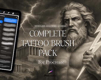 Pack de pinceaux de tatouage pour procréer | 108 pinceaux | Dessin au trait fin, pointillé, noir et flash
