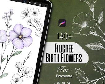 Procréer des tampons de fleurs de naissance - Plus de 140 pinceaux de tatouage et d'illustration botaniques pour artistes numériques