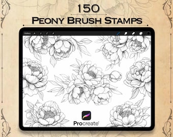 Tampons pinceau Procreate fleur de pivoine - 150 pinceaux de tatouage botanique et d'illustration numérique pour artistes