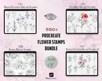 Lot de pinceaux Procreate naissance et fleurs en filigrane - Pinceaux pour tatouage floral - Dessin au trait botanique