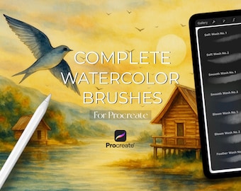 Pack de pinceaux aquarelle pour procréer | Pinceaux Wash, Texture, Edge et estompeur