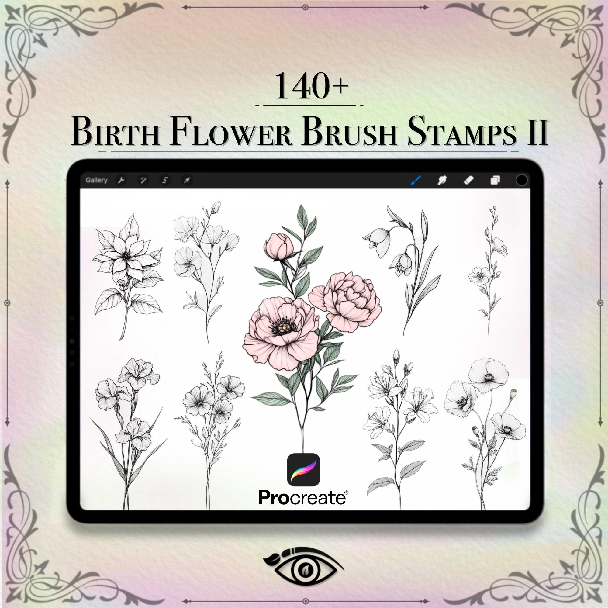 Procreate Birth Flower Brush Stamps – 140+ Floral Tattoo & Illustration ...