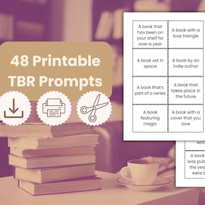 48 invites TBR imprimables | Cartes de défi de lecture amusantes pour les amateurs de lecture | Invites livresques numériques | Téléchargement instantané au format PDF pour les lecteurs