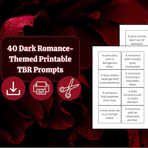 40 invites TBR imprimables romantiques sombres, cartes de défi de lecture amusantes pour les amateurs de lecture, invites livresques numériques, téléchargement immédiat PDF