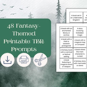 48 druckbare TBR-Eingabeaufschläge für Fantasy, lustige Leseherausfordernde Karten für Buchliebhaber, sofortiger Download von PDF für Leser, digitale literarische Anleitungen