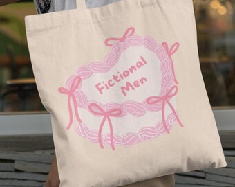 Fictional Men Tote Bag - Cute Pink Cake Design for Book Lovers, Perfect Bookish Gift for Romance Readers, Gift for Her