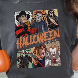 Comfort Colors T-Shirt & Sweatshirt | Chucky, It, Scream, Michael Myers, Jason, Freddy Krueger Halloween Design | Horror Movie Fall Apparel