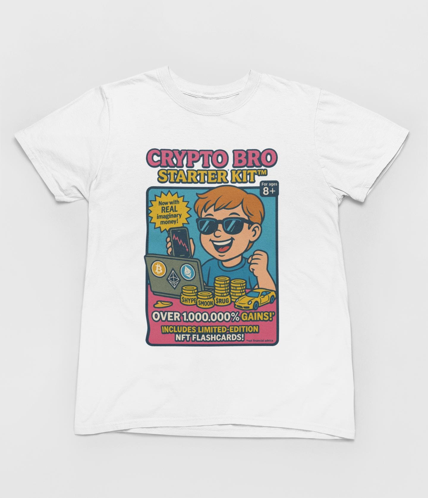 Crypto Bro Starter Kit T-Shirt - Funny 80s Retro Toy Ad Parody Tee - Bitcoin Meme Shirt - Vintage Style Graphic Tee for Men & Women A1