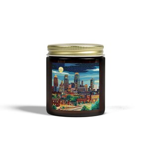 Vela perfumada con el horizonte de Kansas City