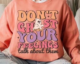 Halloween Ghost Sweatshirt: Mental Health Awareness Retro Fall Pullover