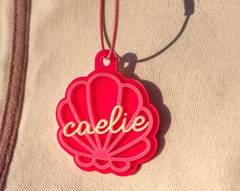 Personalized Seashell Name Keychain, Acrylic Backpack Charm, Summer Bag Accessory