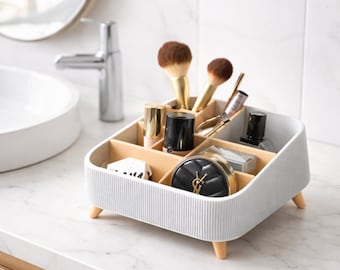 Minimalist Makeup Organizer – 3D‑Printed Vanity & Bathroom Storage – Removable Grid Cosmetic Holder