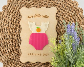 Customizable Summer-Themed Baby Announcement for Boy or Girl | Orange Cutie Baby Sign