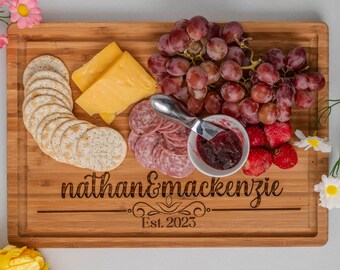 Personalized Bamboo Charcuterie Board, Couples Gift