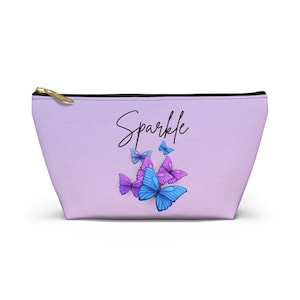 Accessory Pouch w T-bottom, Purple butterfly makeup bag, Sparkle butterfly makeup bag, Purple travel accessory pouch, Travel makeup bag
