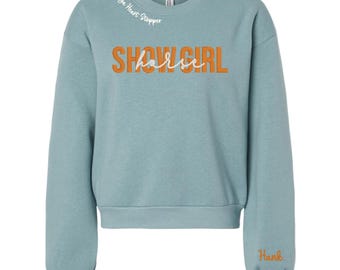 Horse Show Girl Crewneck Sweatshirt with Optional Collar and/or Cuff Embroidery