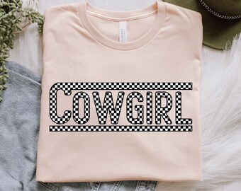 Checkered Cowgirl T-Shirt: Y'allternative Equestrian Graphic Tee