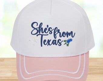 She's From Texas Trucker Hat | 3D Puff Embroidery Bluebonnet Cap