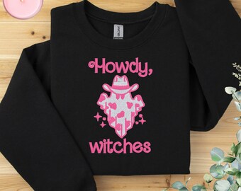 Howdy Witches Western Ghost Embroidered Sweatshirt | Halloween Sweatshirt | Spooky Sweatshirt | Fall Sweatshirt | Spooky Season, Equestrian