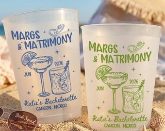 Custom Margs and Matrimony Frosted Cup, Beach Bachelorette Frosted Cup, Bride Tribe Party Favor, c7225dQd