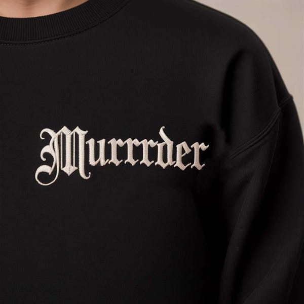Funny Murrrder Embroided Gothic Style Shirt Pronunciation Meme Shirt For TV Show Fan, bR175aUc