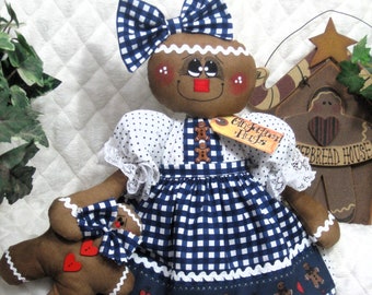 Primitive LARGE 21" MOTHER'S DaY ~ Gingerbread DoLL~ "GiNgErBrEaD HuGs!" ~ MaMa & BaBy Ginger"~~ SO AdOrAbLe!