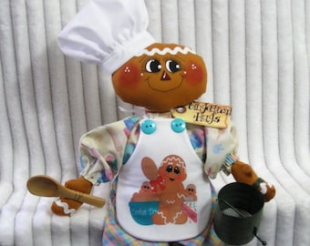DARLING "LiTTLe GiNgEr GeOrGiE!"~ "BaKiNg TiMe"! ~ Primitive 15" Gingerbread Boy w/apron ~ spoon ornie ~ WrEaTh AttAcHmEnT