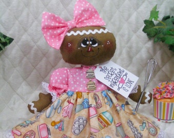 Primitive Raggedy 17" GiNgErBrEaD DoLL ~ Mother's Day ~"The Secret Ingredient is Love"~  DoLL ~ cupcake ornie ~ wreath ~ attachment