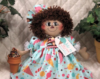 Primitive Raggedy LARGE 20" Annie ~ "LiFe iS BeTTeR WiTh SpRiNkLeS"! ~ Summer Ice Cream DoLL with Cone Ornie ~ NEW and simply ADORABLE!